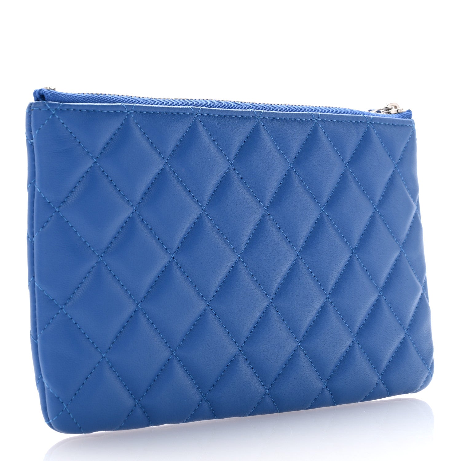 Chanel Lambskin Quilted Crystal Cosmetic Case Blue 3 of 7