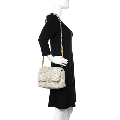 Chanel Tweed Quilted Medium Chanel 19 Flap Ecru Black 2 of 12