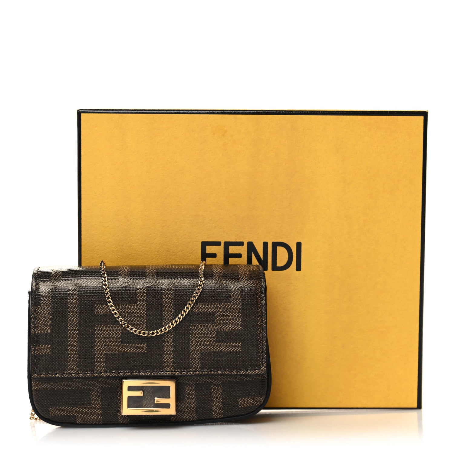 Fendi Glazed Fabric FF 1974 Nano Baguette Belt Charm Mogano Panna 11 of 11