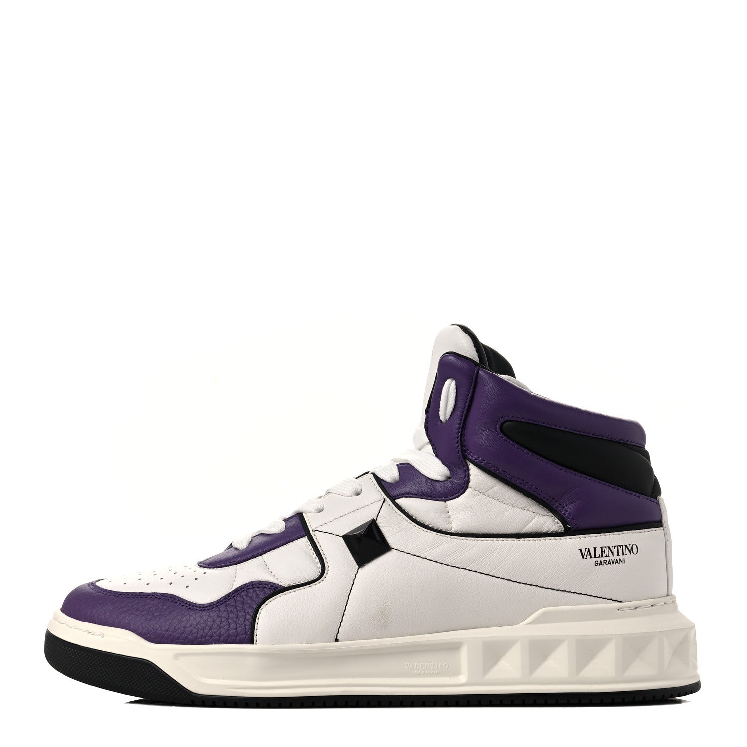 Valentino Garavani Nappa Mens One Stud High Top Sneakers 43 White Indian Violet Black 1 of 8