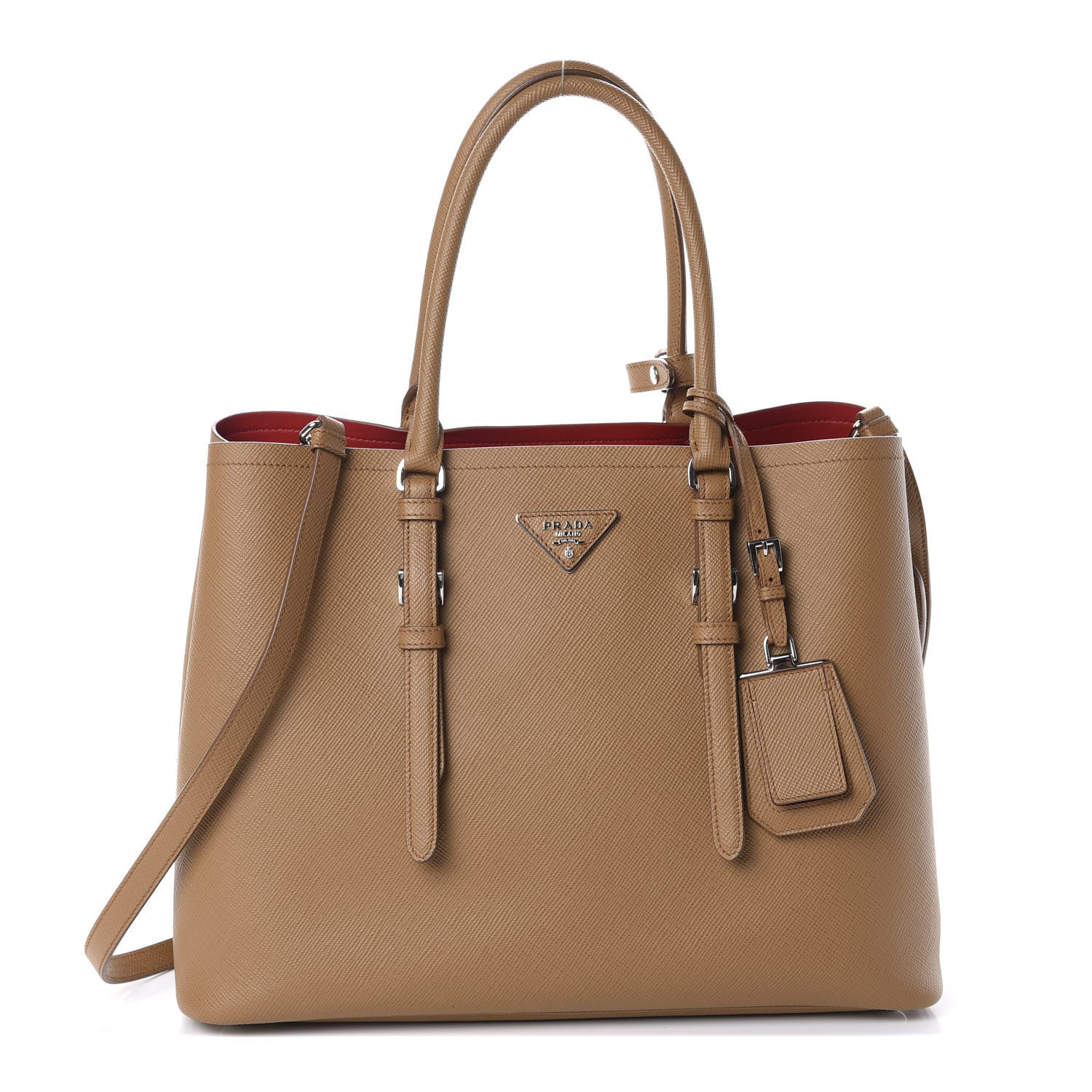 Prada Saffiano Cuir Medium Double Handle Tote Caramel 1 of 9