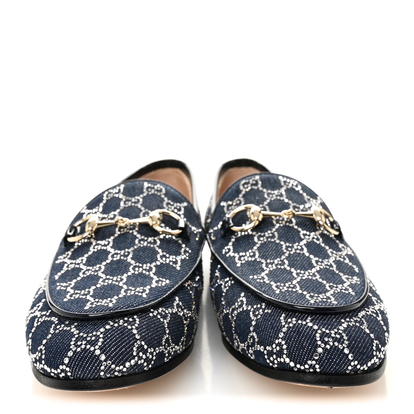 Denim Crystal GG Monogram Horsebit Womens Jordaan Loafers 36.5 Deep Blue Blue Milad