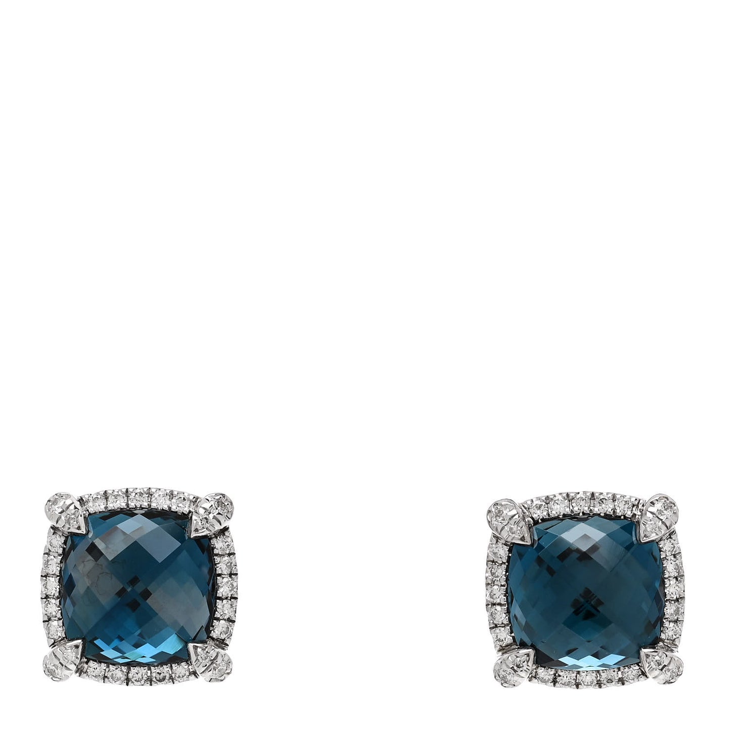 Sterling Silver Hampton Blue Topaz Diamond 9mm Chatelaine Bezel Stud Earrings