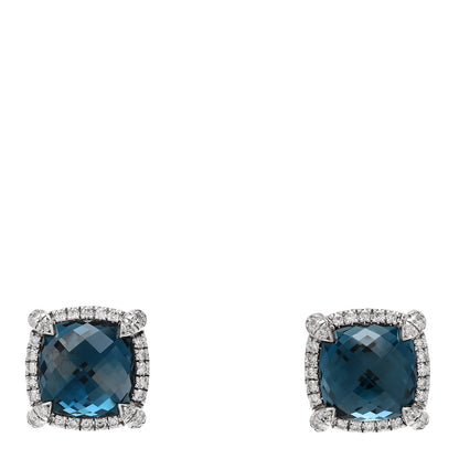 David Yurman Sterling Silver Hampton Blue Topaz Diamond 9mm Chatelaine Bezel Stud Earrings 1 of 4