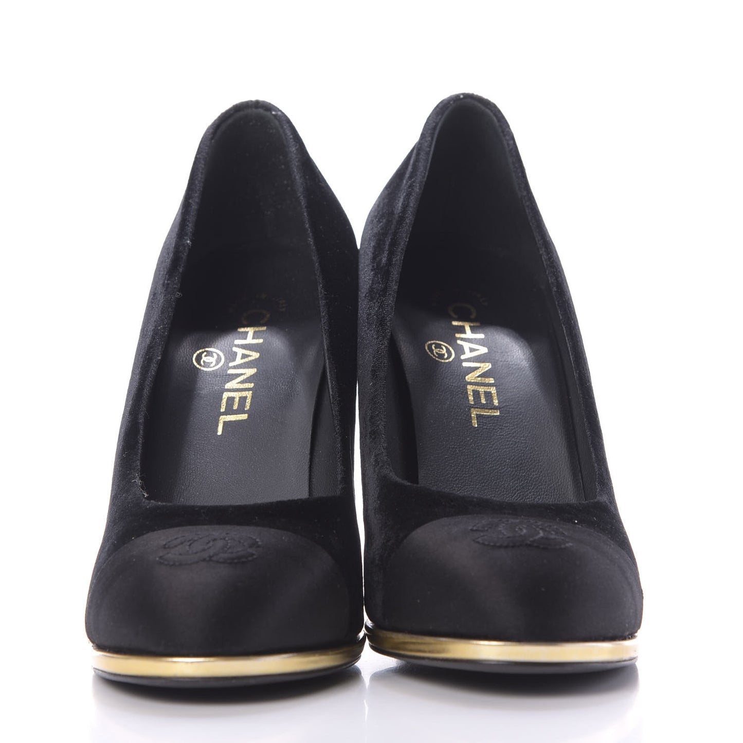 Velvet Satin Cap Toe Pearl Pumps 38 Black