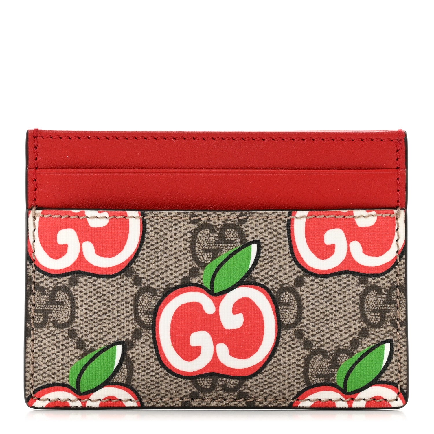Gucci GG Supreme Monogram Apple Card Holder Beige Multicolor Lobster Red 1 of 7