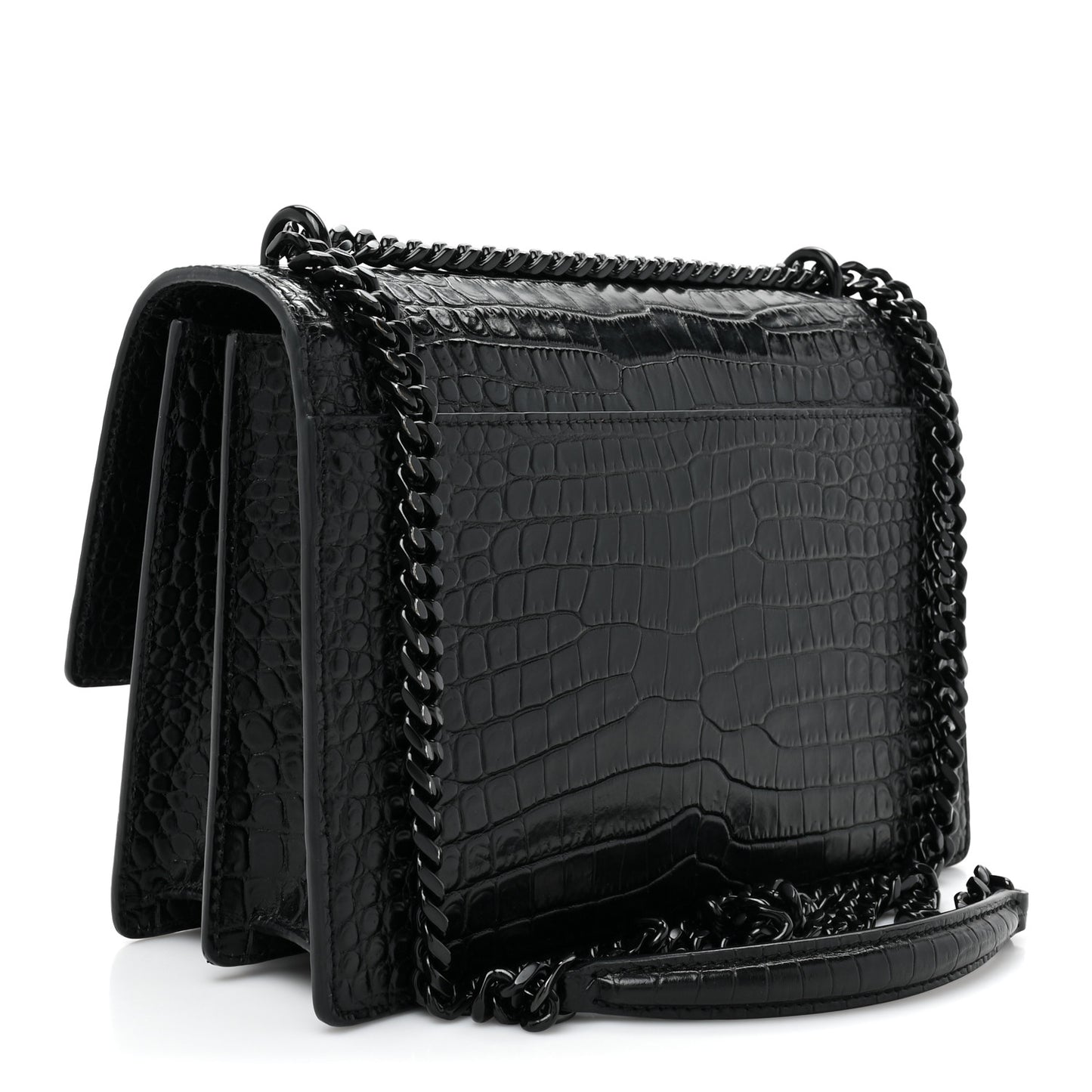 Calfskin Crocodile Embossed Medium Monochrome Monogram Sunset Black