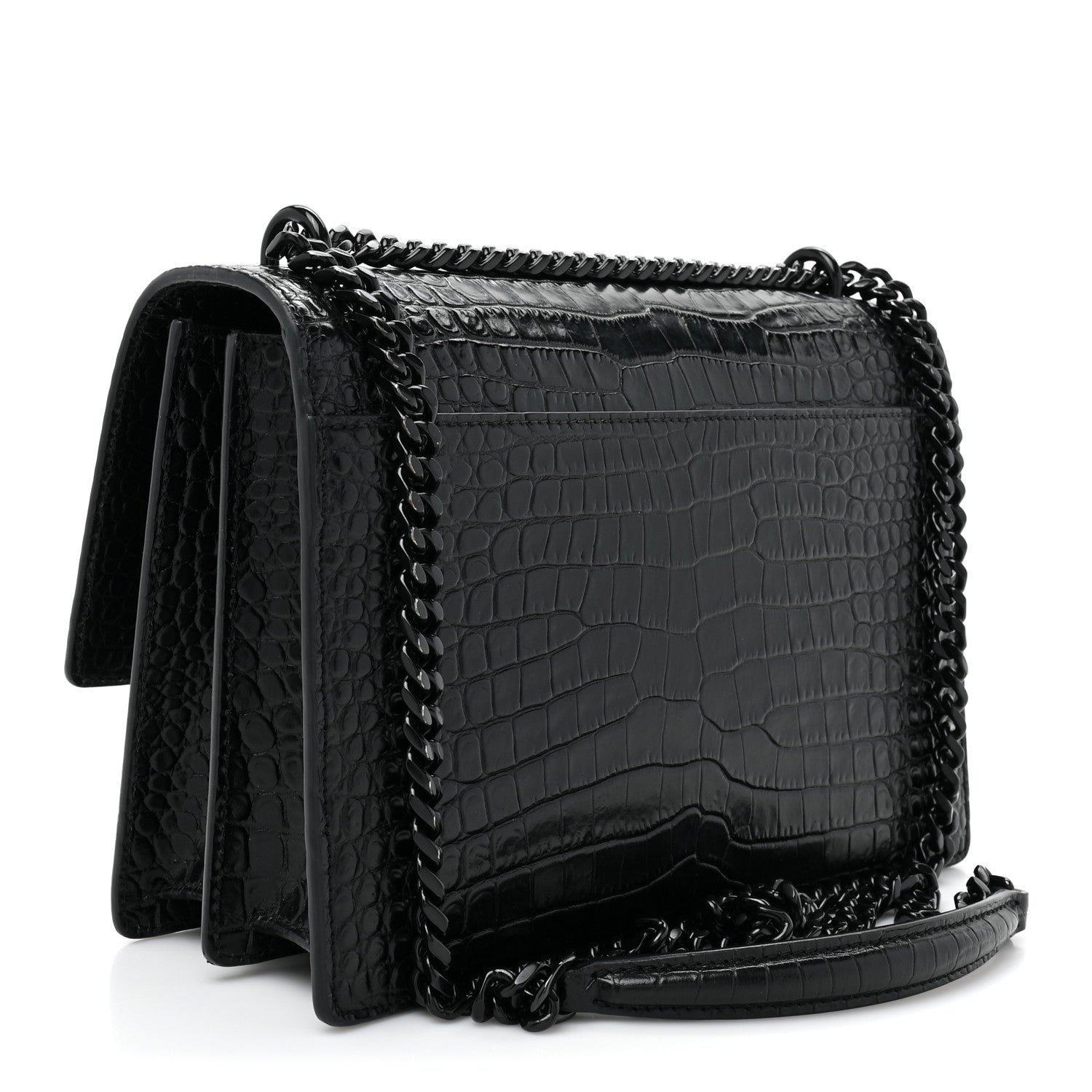 Saint Laurent Calfskin Crocodile Embossed Medium Monochrome Monogram Sunset Black 3 of 12
