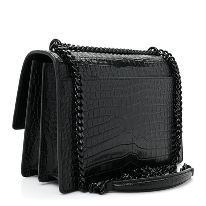 Saint Laurent Calfskin Crocodile Embossed Medium Monochrome Monogram Sunset Black 3 of 12