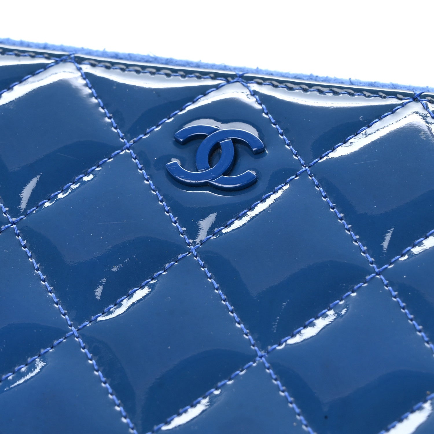 Chanel Patent Calfskin Quilted Large Gusset Zip Around Wallet Blue 10 of 10
