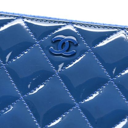 Chanel Patent Calfskin Quilted Large Gusset Zip Around Wallet Blue 10 of 10