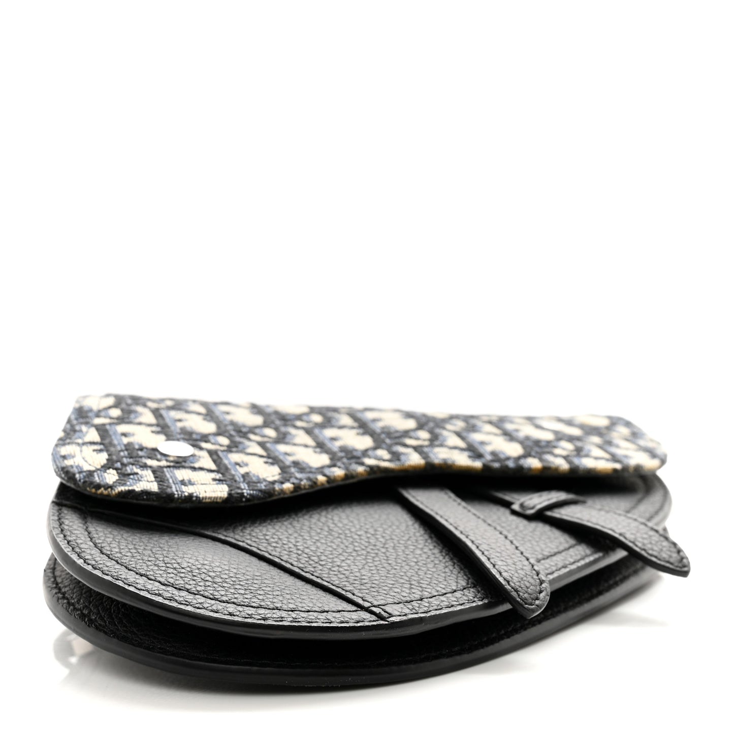 Grained Calfskin Oblique Saddle Wristlet Blue