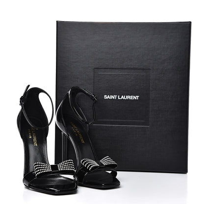 Saint Laurent Patent Calfskin Crystal Amber Bow 85 Ankle Strap Sandals 36 Black 10 of 10