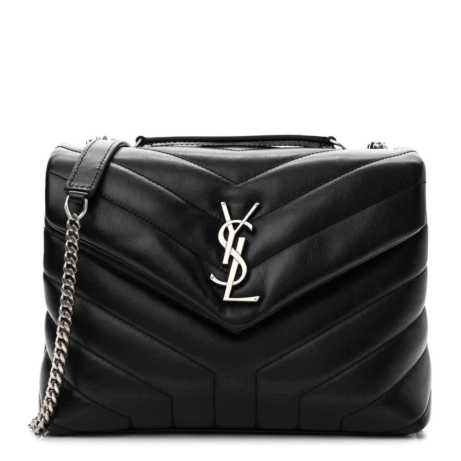 Saint Laurent Calfskin Y Quilted Monogram Small Loulou Chain Satchel Black 1 of 8