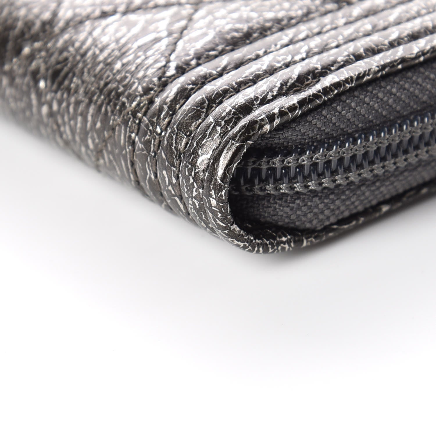 Chanel Cracked Metallic Calfskin Quilted Boy Zip Around Coin Purse Wallet Dark Silver 9 of 10