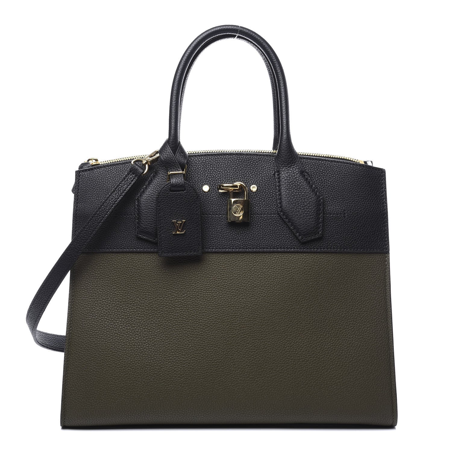 Louis Vuitton Calfskin City Steamer MM Kaki Black 1 of 10
