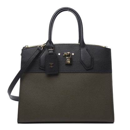 Louis Vuitton Calfskin City Steamer MM Kaki Black 1 of 10