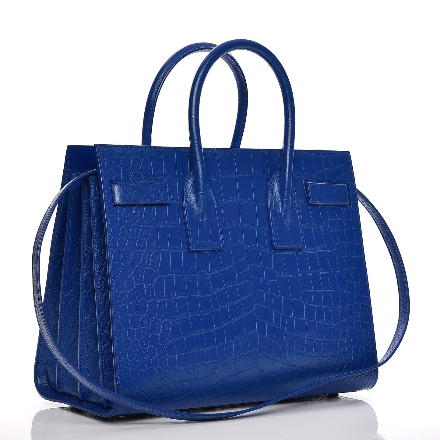 Calfskin Crocodile Embossed Small Sac De Jour Royal Blue