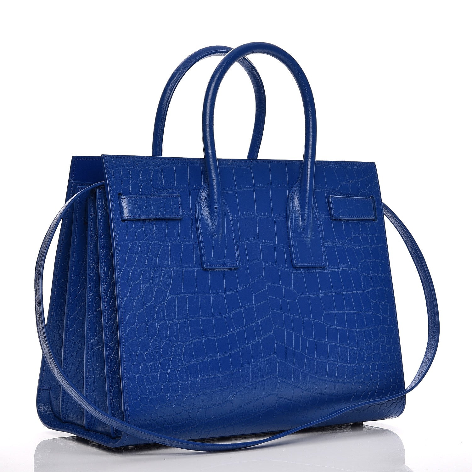 Saint Laurent Calfskin Crocodile Embossed Small Sac De Jour Royal Blue 4 of 10
