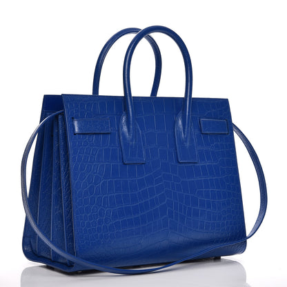 Saint Laurent Calfskin Crocodile Embossed Small Sac De Jour Royal Blue 4 of 10