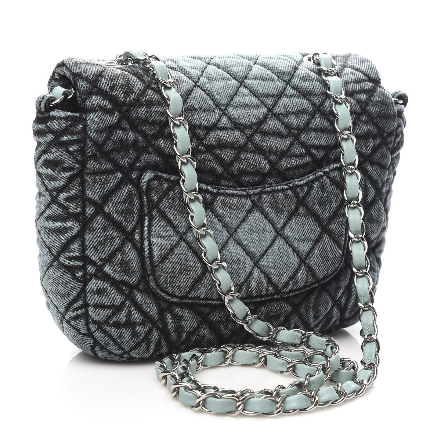 Washed Denim Quilted Small Denimpression Flap Blue Black