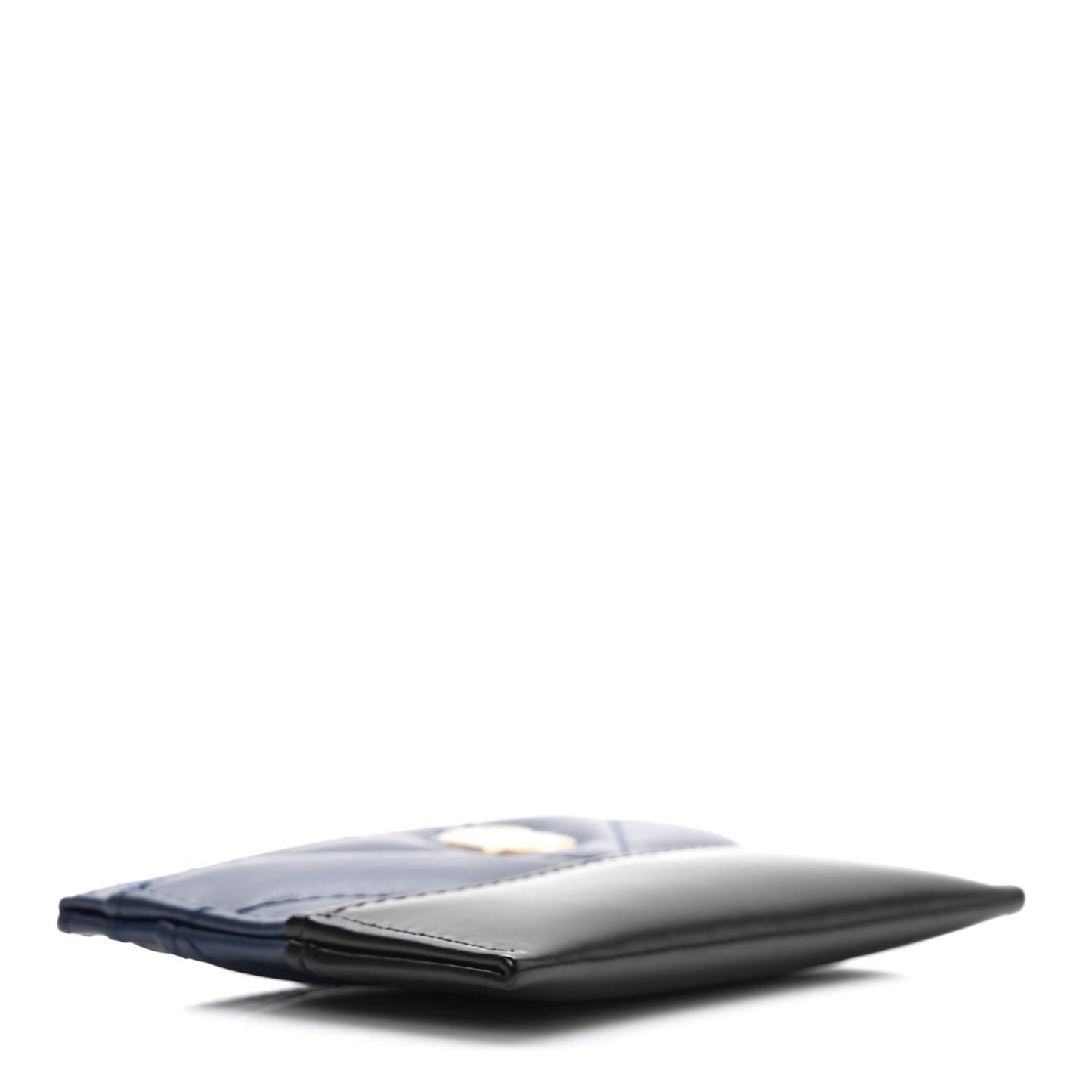 Aged Calfskin Chevron Quilted Gabrielle Card Holder Wallet Navy Black