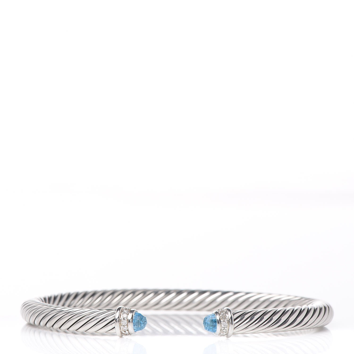 David Yurman Sterling Silver Diamond Blue Topaz 5mm Cable Classics Bracelet 1 of 5