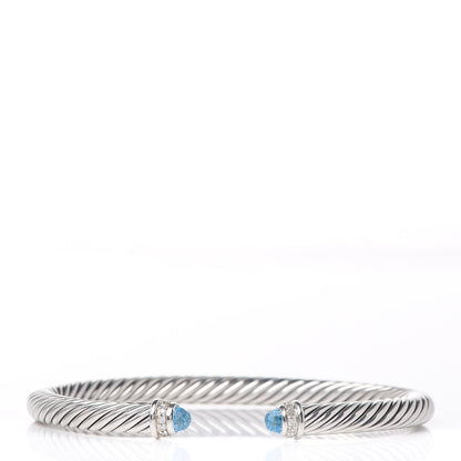 David Yurman Sterling Silver Diamond Blue Topaz 5mm Cable Classics Bracelet 1 of 5