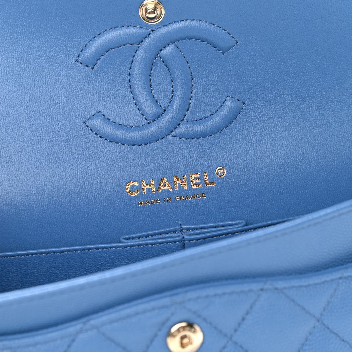 Caviar Quilted Small Double Flap Blue