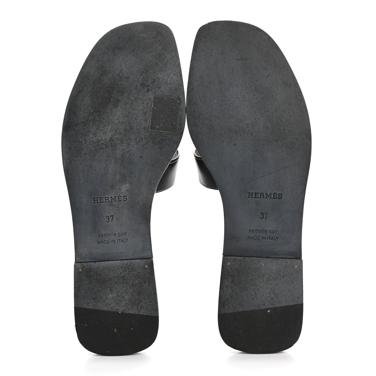 Hermes Box Calfskin Oran Sandals 37 Black 6 of 11