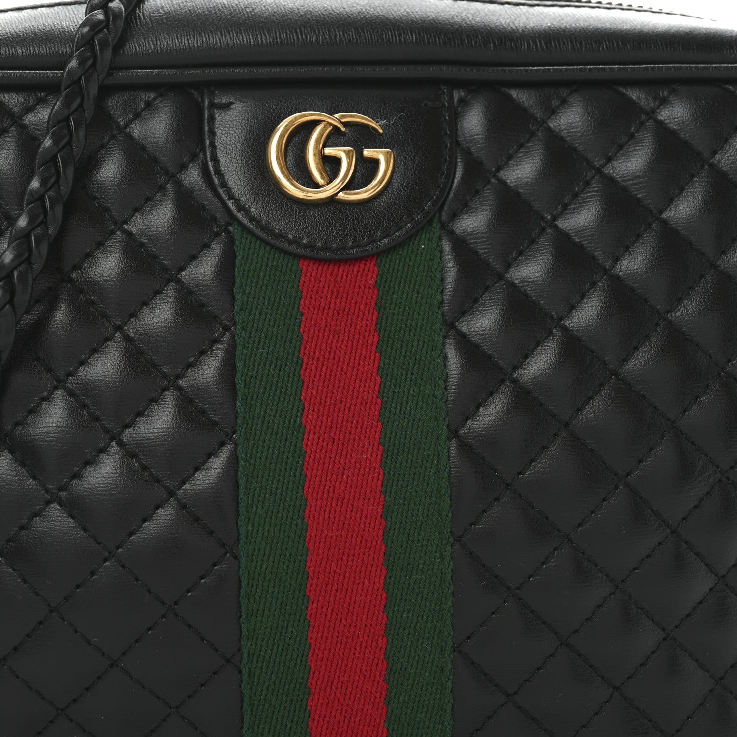 Gucci Calfskin Web Trapuntata Small GG Shoulder Bag Black 8 of 10