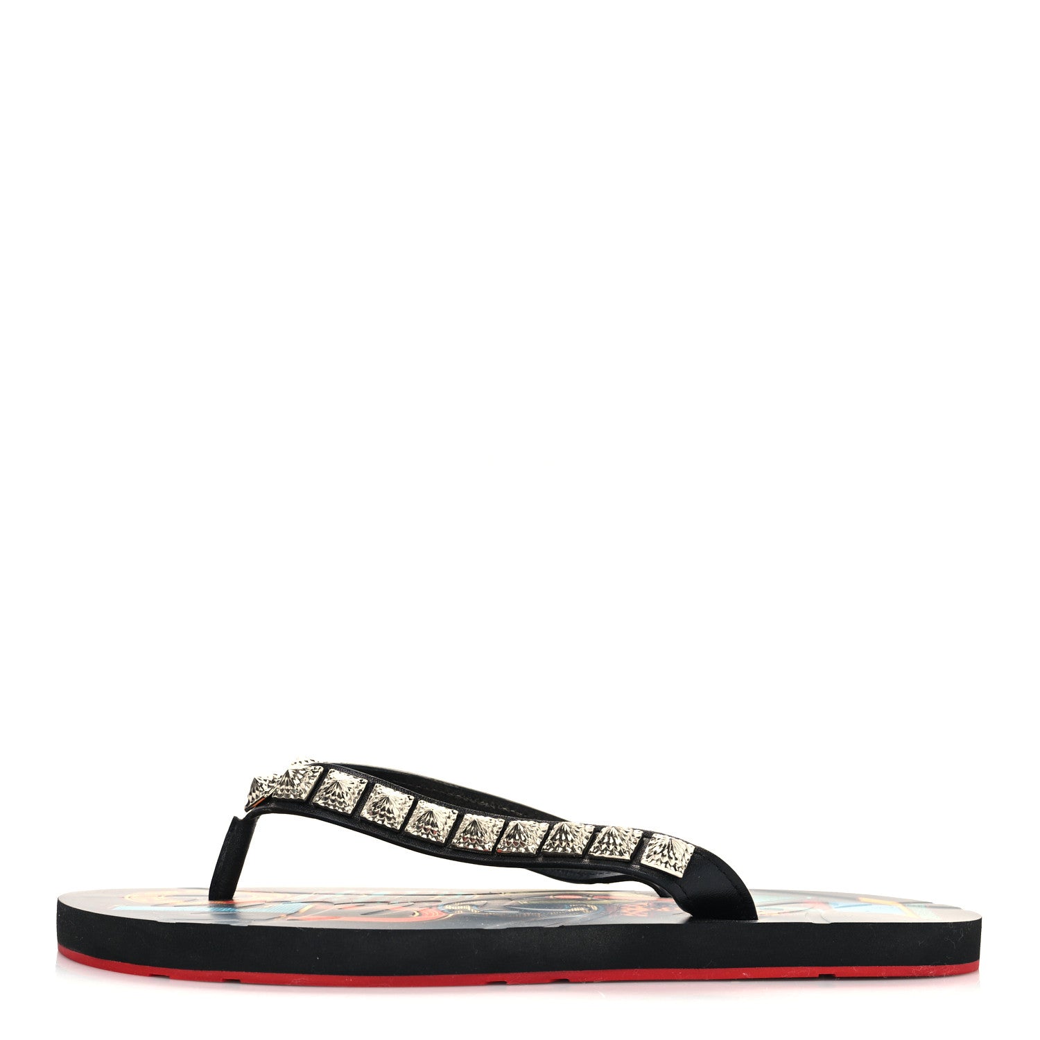 Christian Louboutin Rubber Pyraclou Loubi Print Montezazou Flip Flop 37 Black Silver 37 Multicolor 1 of 7