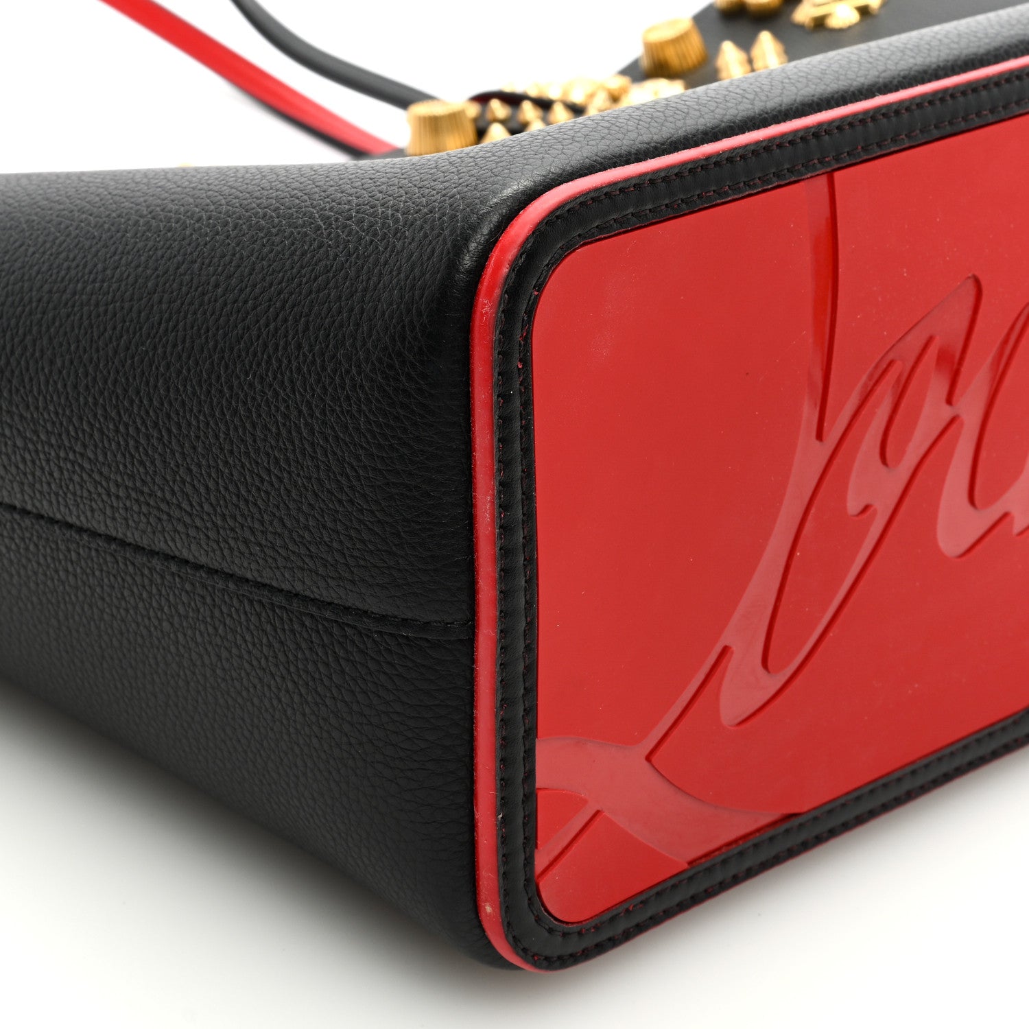 Christian Louboutin Calfskin Empire Spike Studded East West Cabata Tote Black Gold 7 of 8