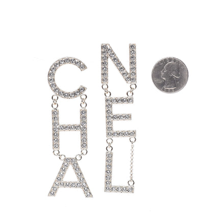 Chanel Crystal Cha-Nel Logo Drop Earrings Gold 2 of 5