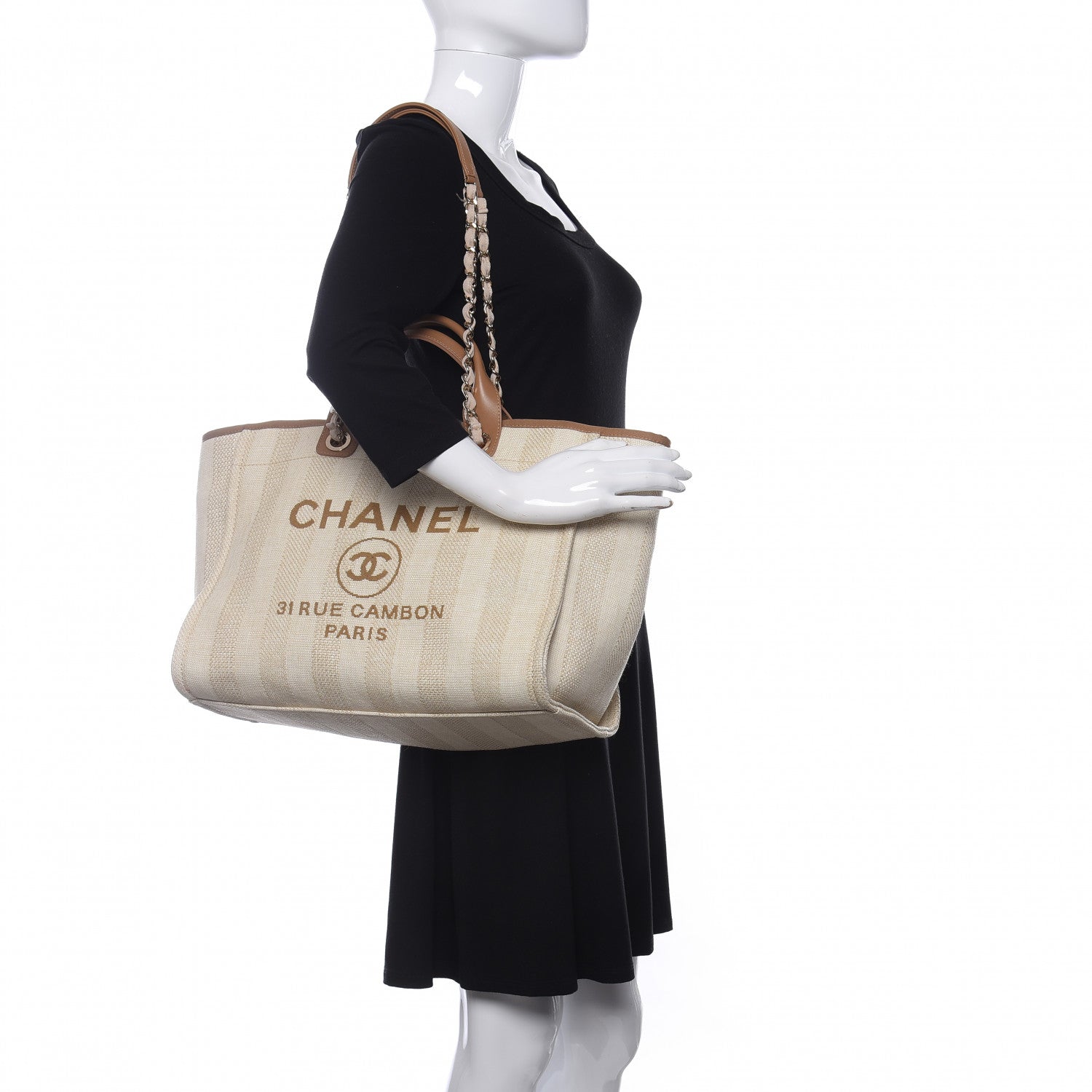 Chanel Mixed Fibers Striped Medium Deauville Tote Beige 2 of 10