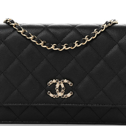 Chanel Shiny Caviar Enamel Quilted CC Wallet On Chain WOC Black 8 of 11