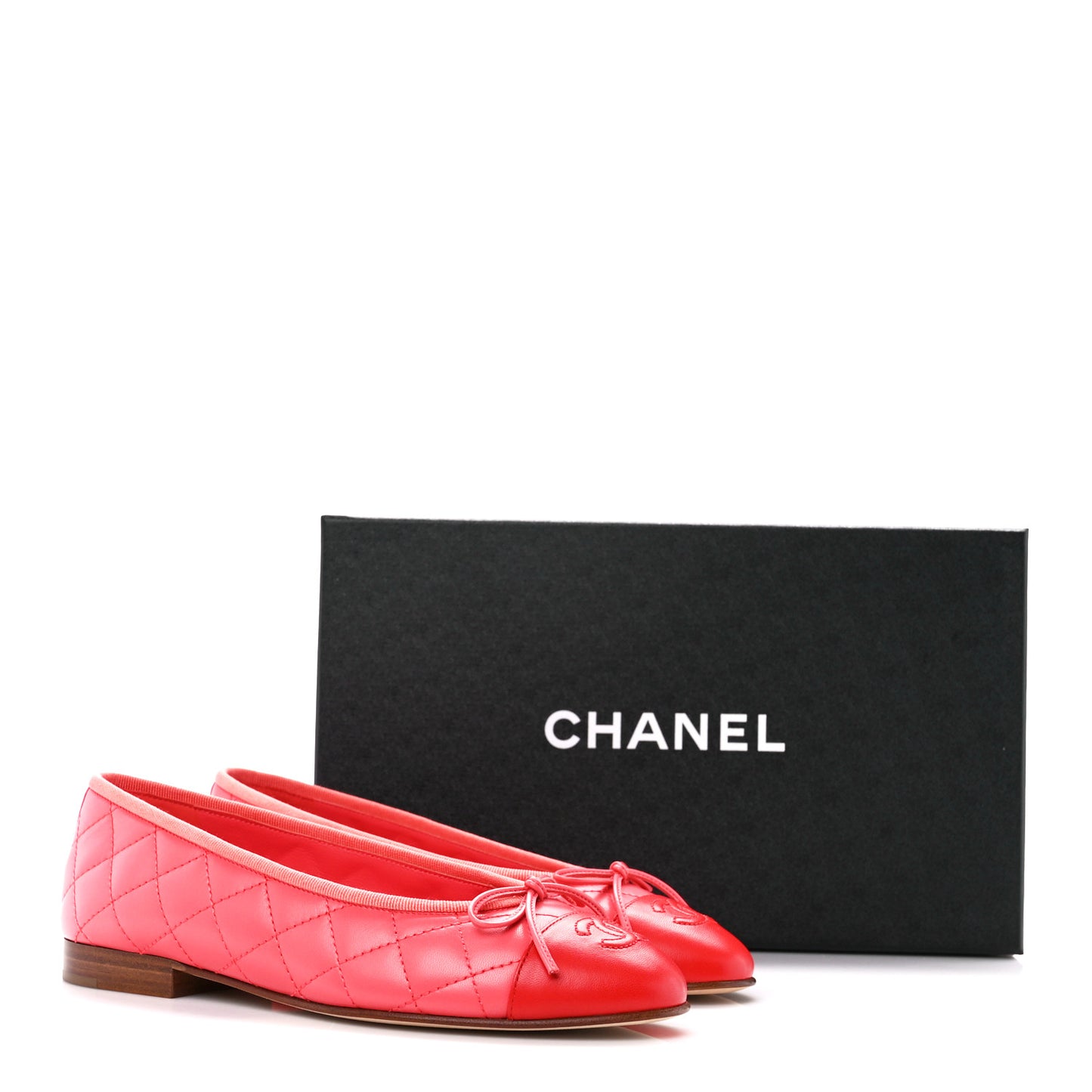Lambskin Quilted CC Cap Toe Ballerina Flats 36 Pink Red