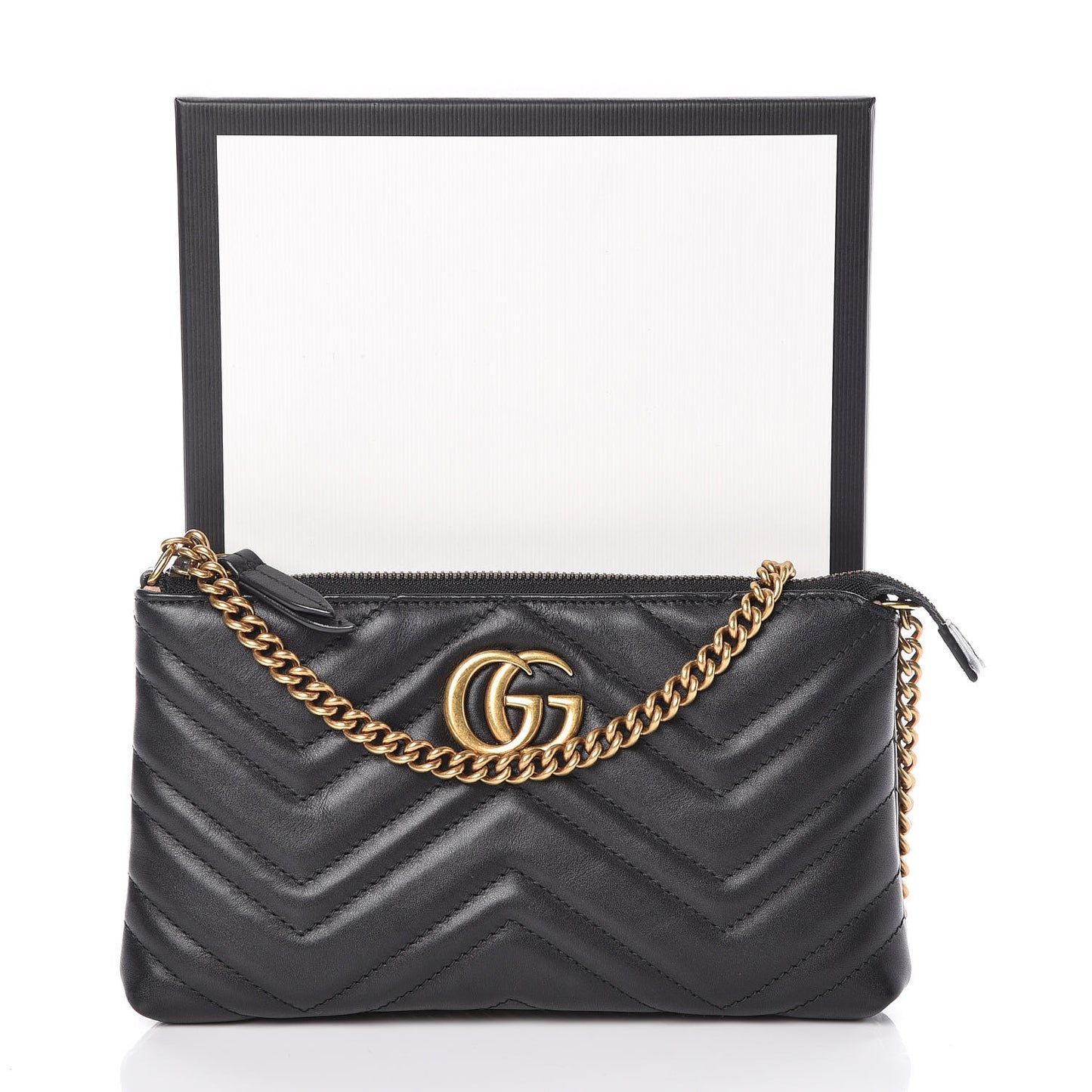 Calfskin Matelasse Mini GG Marmont Chain Bag Black