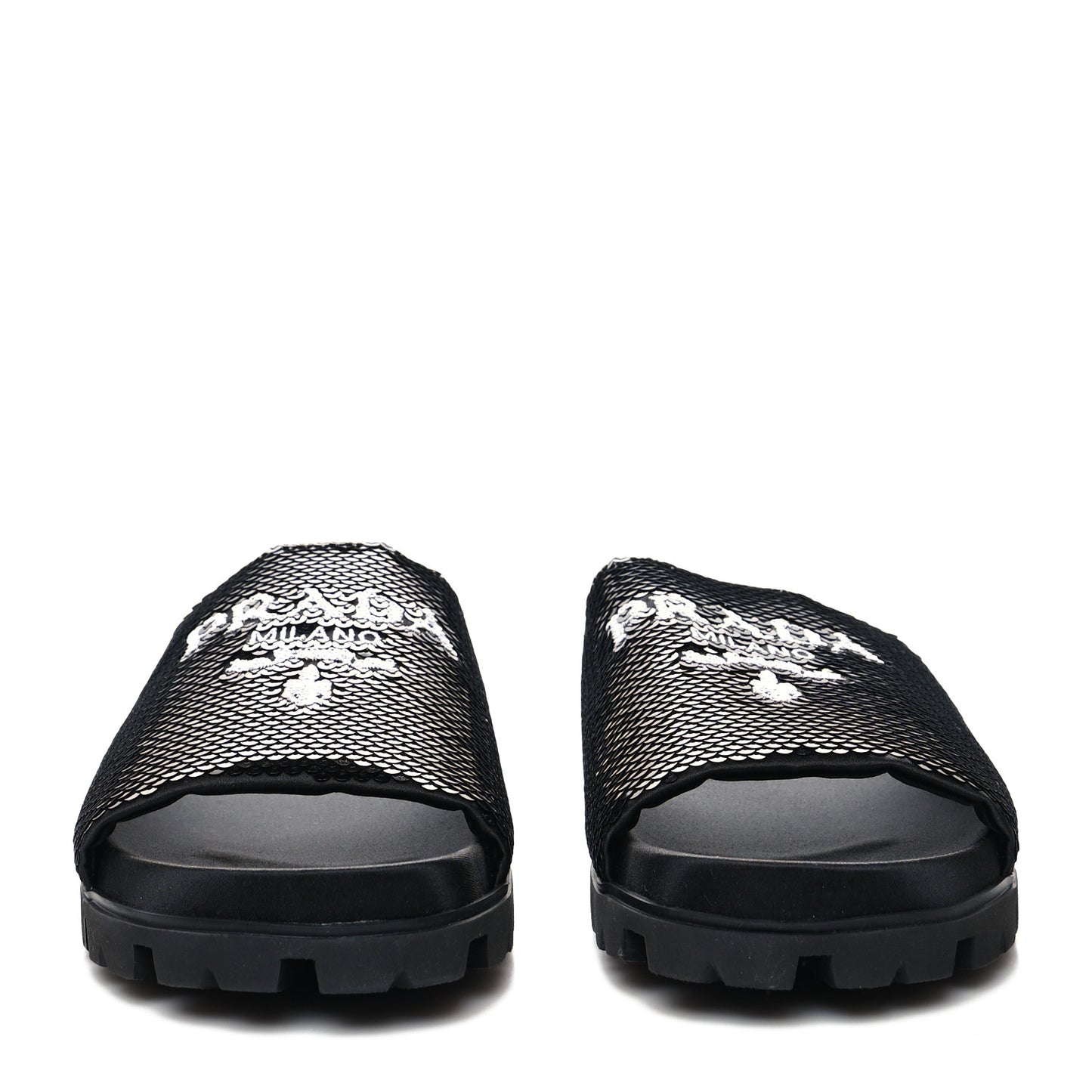 Paillettes Sequin Logo Slide Sandals 41.5 Black