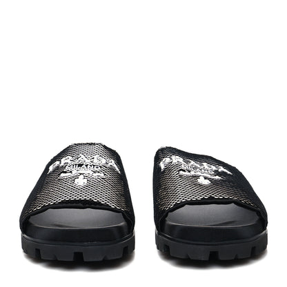 Prada Paillettes Sequin Logo Slide Sandals 41.5 Black 2 of 10