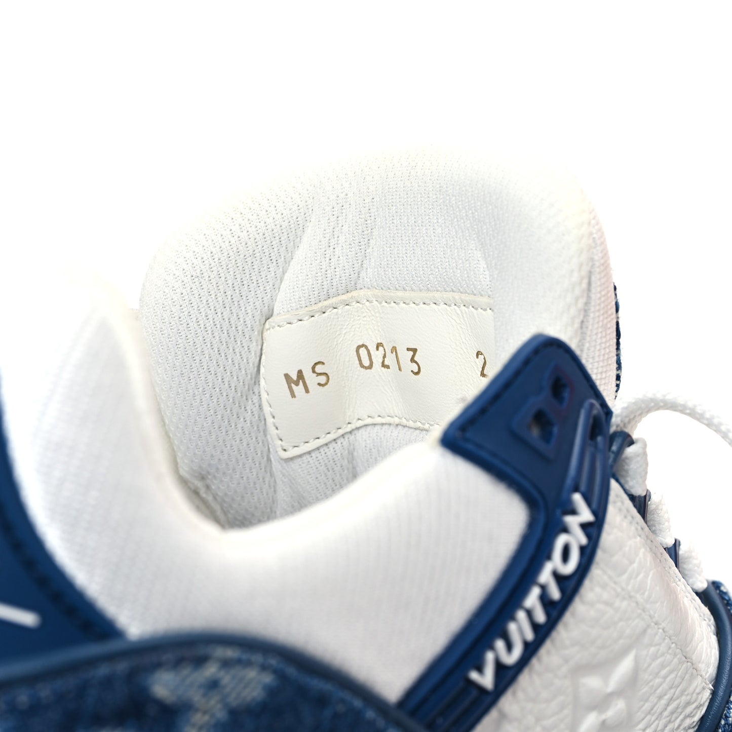 Calfskin Embossed Monogram Denim Womens LV Trainer Sneakers 36 Blue