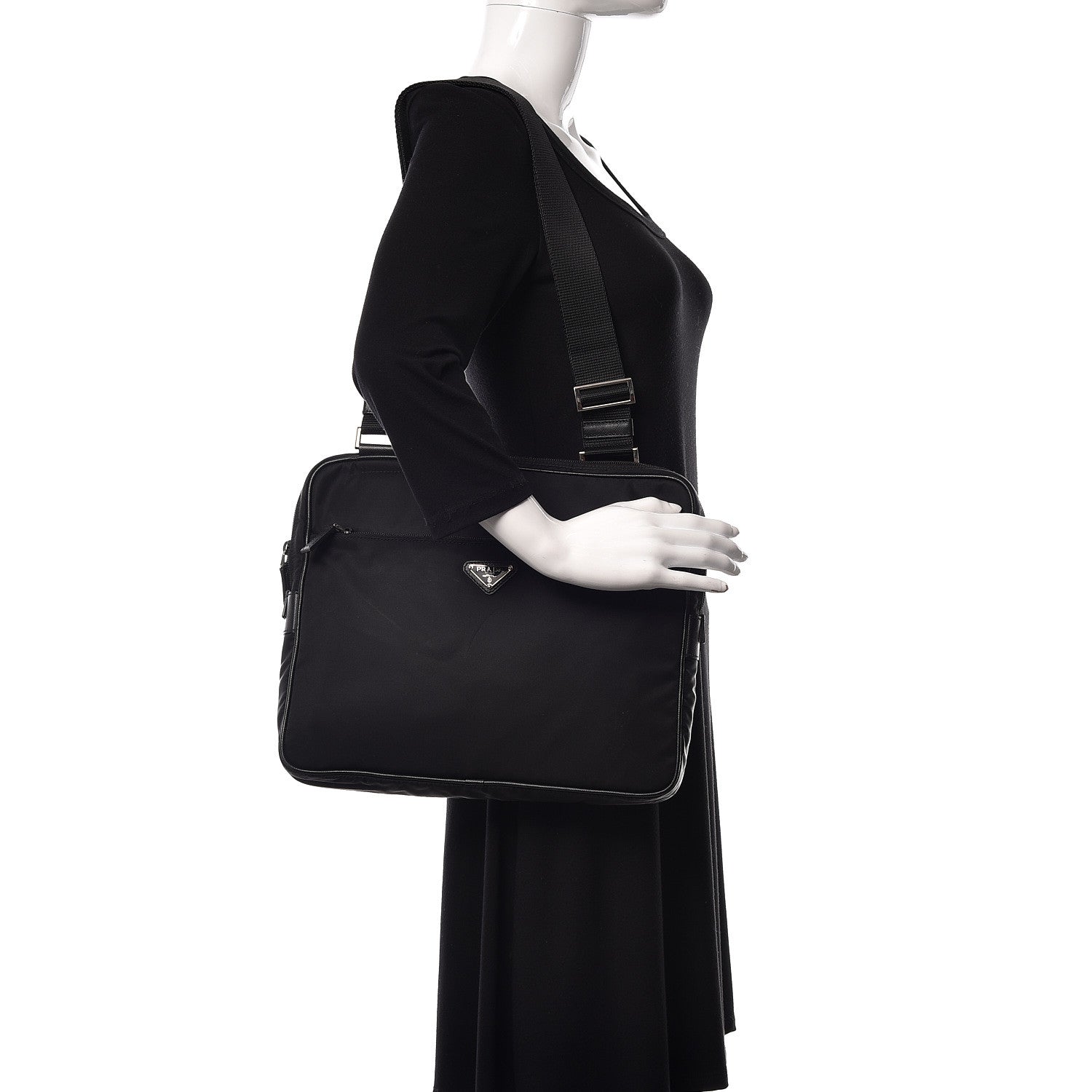 Prada Tessuto Nylon Flat Messenger Bag Black 2 of 12