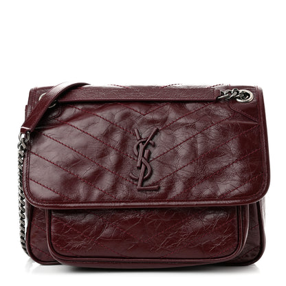 Saint Laurent Crinkled Calfskin Matelasse Monogram Medium Niki Chain Satchel Rouge Legion 1 of 9