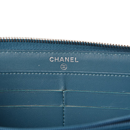 Chanel Lambskin Quilted Large Gusset Zip Around Wallet Turquoise 6 of 15