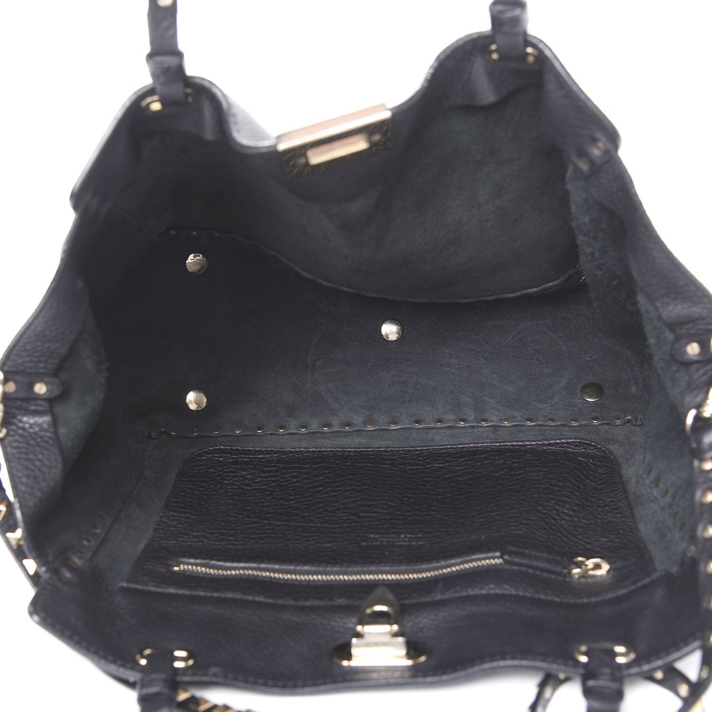 Pebbled Calfskin Medium Rockstud Tote Black
