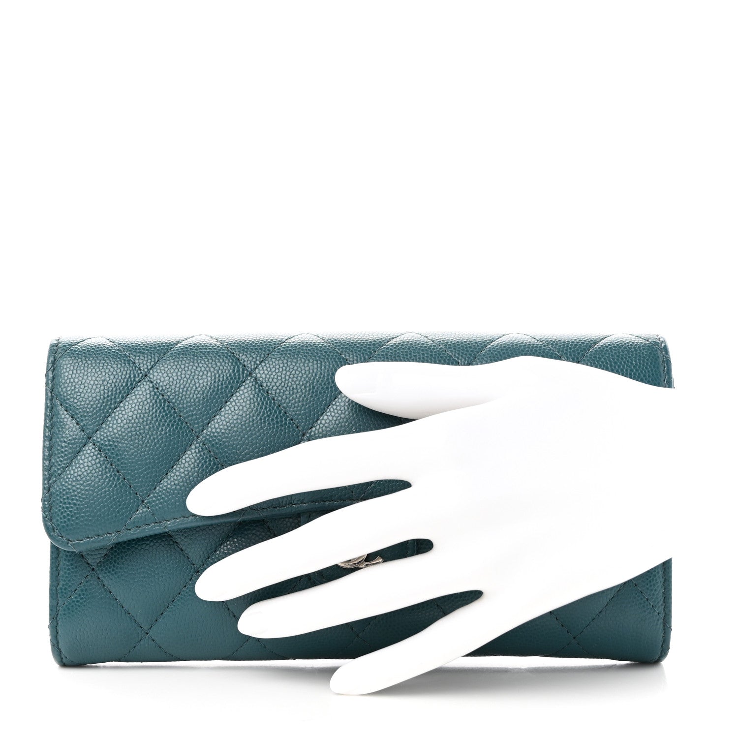 Chanel Caviar Quilted Large Gusset Flap Wallet Dark Turquoise 2 of 15