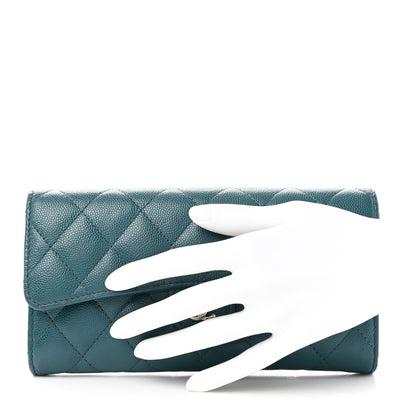 Chanel Caviar Quilted Large Gusset Flap Wallet Dark Turquoise 2 of 15