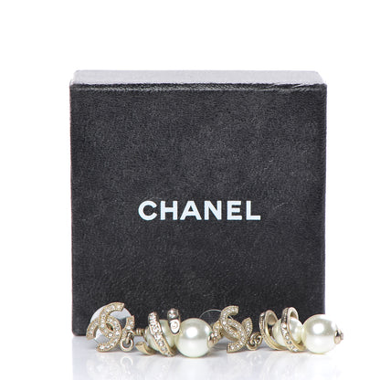 Chanel Crystal Pearl CC Drop Earrings Silver 5 of 5