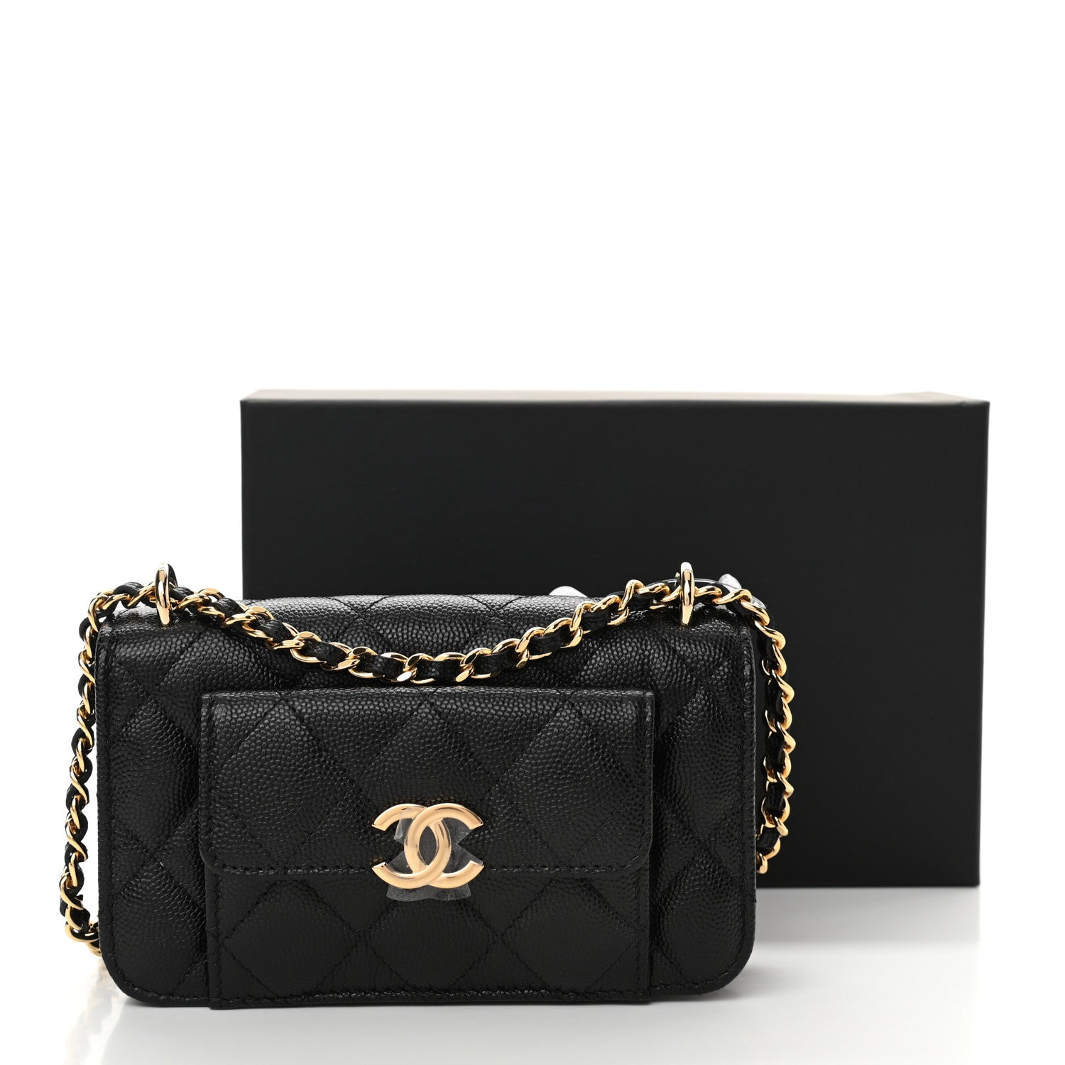 Chanel Caviar Quilted Pocket Twins Clutch With Chain Black 12 of 12