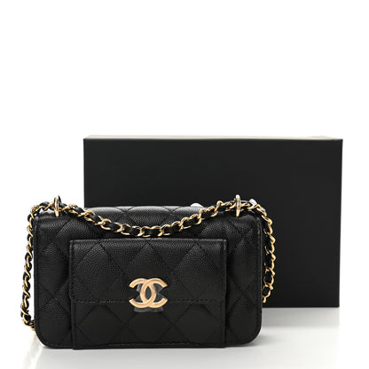 Chanel Caviar Quilted Pocket Twins Clutch With Chain Black 12 of 12